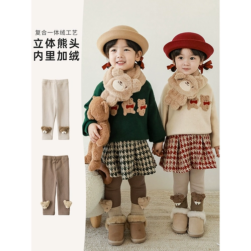 Зимние детские леггинсы, штаны, утепленные трехмерные джинсы с начесом для отдыха