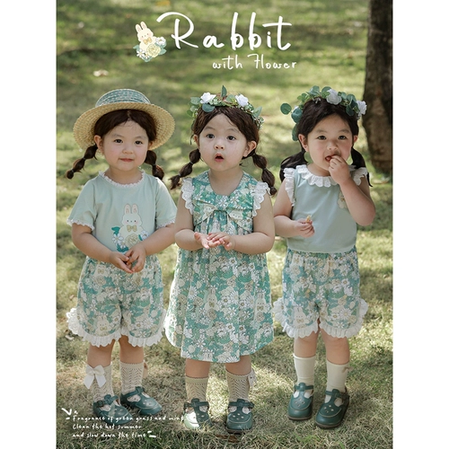 Летнее милое детское мультяшное платье, комплект, короткий рукав, свободный крой