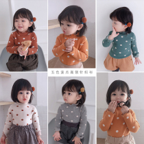 Youyou girls 2021 autumn and winter new wild 1 children 2 cute polka dot wooden ear edge pullover sweater sweater