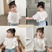 Young Yo-yo Girl Lace Hollowed-out Lace Blouses Children Short Sleeves T-Shirt Foreign Air Bubble Sleeves Clothes Summer Compassionate Thin
