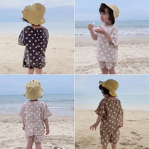 Young Yo-yo Girl Summer Dress New Short Sleeve T-shirt Foreign Air Suit Mid-Children Summer Fashion Childrens Han version Two sets