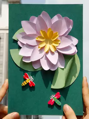 Spring Festival diy paper-cut greeting card three-dimensional plum blossom material package children New year handmade flower card Chinese style