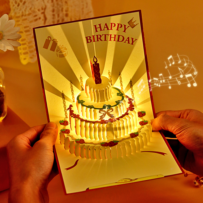 Birthday Cards Solid Singing Voice Recording Card Children Shine Creative Handka Blessing Music Birthday Card Send Bestie-Taobao