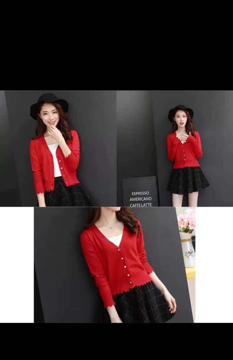 Áo len 2017 cổ chữ V dài tay áo len nữ cardigan bên ngoài eo cao ngắn áo len mỏng áo khoác mỏng áo len tăm