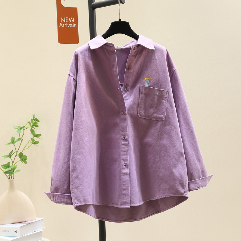 Xuezi Moduo Loose Brushed Purple Shirt for Women 2025 Autumn and Winter New Style Long-Sleeved Casual Polo Collar Top Jacket