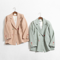 W059 beauty to the heart of spring new casual suit color buckle retro temperament small suit Korean womens coat