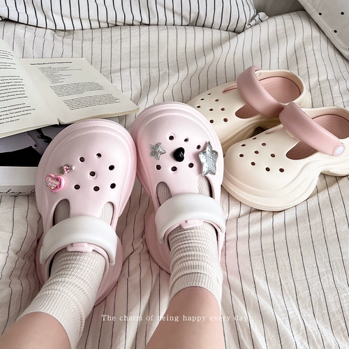 Летние тапочки в стиле Crocs на платформе, пляжные мюли, женские тапочки, увеличивают рост, подходят для носки на улице, коллекция 2025 года, пляжный стиль, можно носить двумя способами