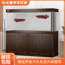 Teyus custom solid wood Chinese bottom cabinet ultra-white glass professional arowana tank living room large aquarium goldfish tank