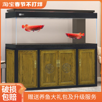 Teyus large living room new Chinese solid wood fish tank custom ultra-white glass home screen high-end dragon fish tank