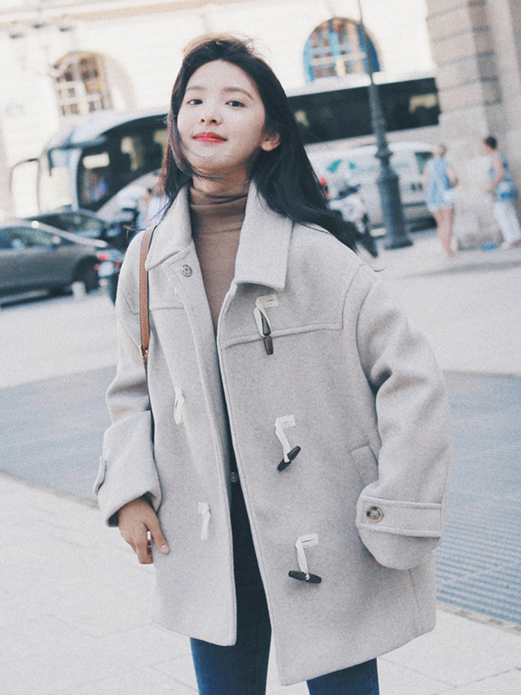 Lecea Alice Mao's jacket Girl 2022 Autumn Winter New Korean version of the Korean version of Horn Buckle Loose temperament