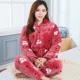 Mùa đông flannel quilted pyjama dịch vụ nhà ba lớp dày lông cừu san hô phù hợp với mùa đông đồ ngủ phụ nữ