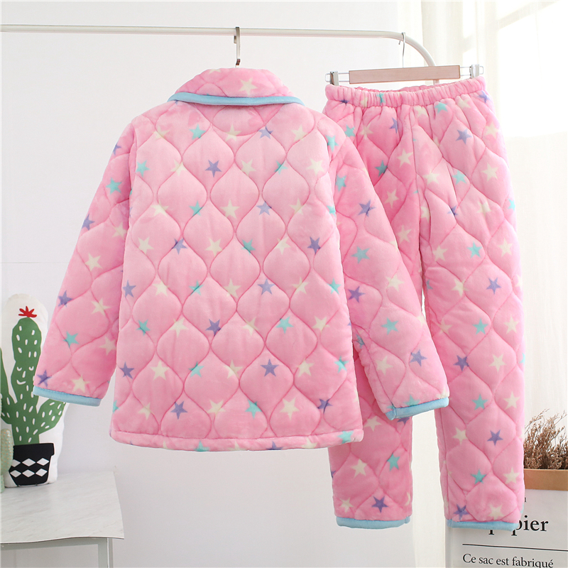 Đồ ngủ mùa đông nữ flannel dày ba lớp lông cừu bộ đồ ngủ nữ cotton