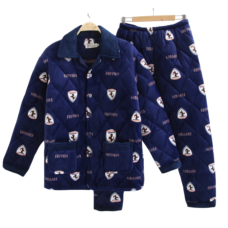 Mùa đông nam ba lớp dày san hô lông cừu bộ đồ ngủ cộng với nhung trung niên cotton áo khoác pha lê cashmere dịch vụ nhà quần áo ngủ nữ