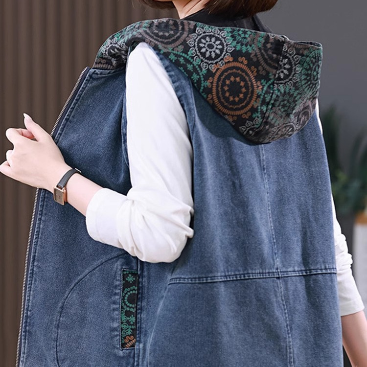Clearance Sale~ Designer Brand Export Denim Vest, Short Hooded Vest for Middle-Aged and Elderly Women, Stylish and Trendy