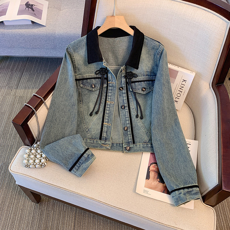 New Chinese-Style National Trend Button-Up Denim Jacket for Women, Spring and Autumn 2026 New Loose Short Fashion Jacket Top