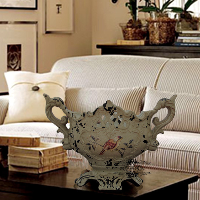 European-style palace luxury new Chinese retro hand-painted relief ceramic vase flower statue home decoration ornaments