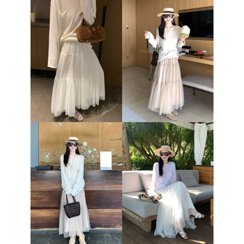 Miss 77 ຫົກແມັດ skirt super fairy ຫຼາຍຊັ້ນສູງແອວ elastic ຂະຫນາດໃຫຍ່ skirt ພາກຮຽນ spring ແລະ summer versatile gauze skirt skirt ສໍາລັບແມ່ຍິງ