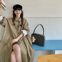 Large size windbreaker womens 200 pounds maternity coat 2024 new spring and autumn outer wear new Chinese style khaki belly covering top