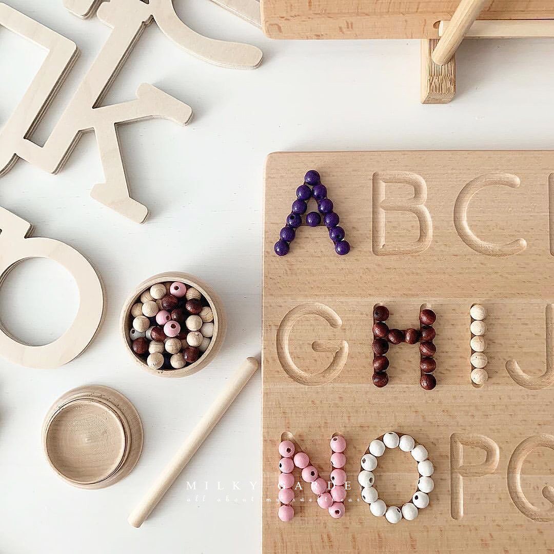 milky garden wooden child letter digital writing plate Monte teaching beech wood groove writing plate stencil-Taobao