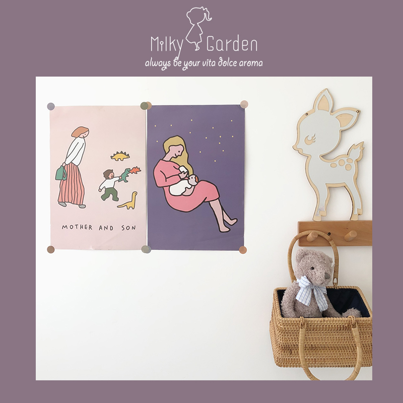 Milky ins Wind cozy Family parent-child series Children's room decoration painting cartoon hanging picture background poster