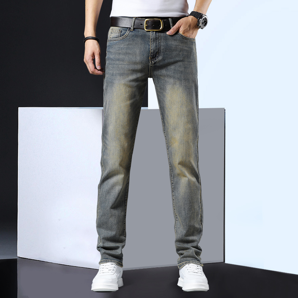 Spring autumn season New products Elasticity Men's Retro Straight Barrel Jeans Men Loose 100 hitch a thin section Japanese Cigarette Grey Long Pants