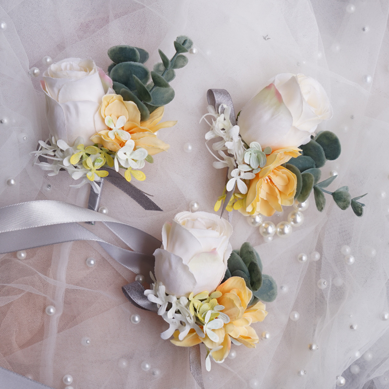 Mori European wedding high-end bride groom best man parents wedding corsage bridesmaid wrist flower meeting celebration