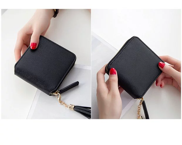Ví ngắn mới vuông zip tua mini ví nữ thời trang đơn giản ví tiền ví nhỏ