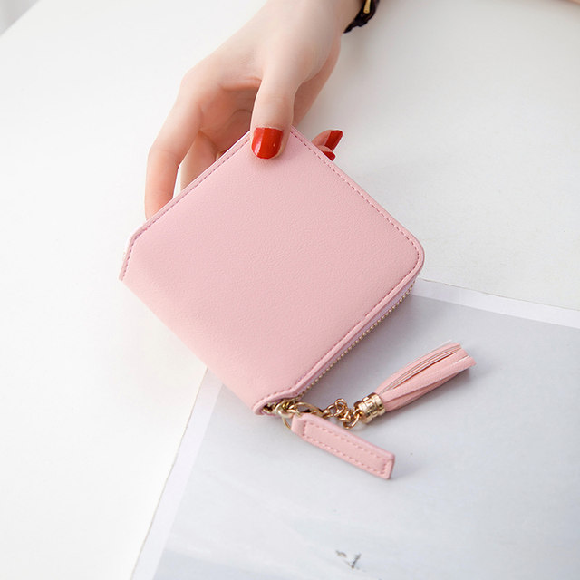 Korean Simple Tassel Wallet Zipper Short Wallet Ladies Square Two Fold Small Coin Purse Fashion Versatile Wallet