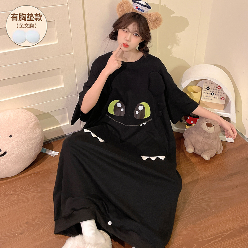 How to Train Your Dragon Nightgown for Women, Summer Pure Cotton 2026 New Model with Chest Pad, Extra Long Over-The-Knee Plus Size 100kg Sleepwear