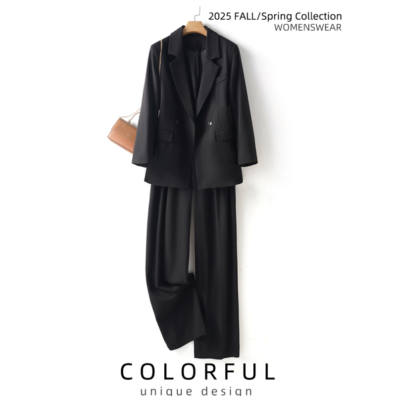 Slightly Chubby Women's Casual Two-Piece Suit 2026 Spring and Autumn New Style Loose Slimming High-End Black Suit Set