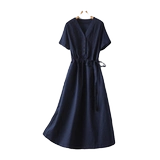 Приталенное платье, юбка для матери для отдыха, из хлопка и льна, короткий рукав, свободный крой