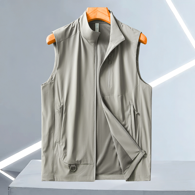 Business Casual Stand-Up Collar Vest for Men, Summer Ice Silk Thin Breathable Multi-Pocket Zipper Vest Jacket for Commuting Wear Business Casual Stand-Up Collar Vest for Men, Summer Ice Silk Thin Breathable Multi-Pocket Zipper Vest Jacket for Commuting Wear