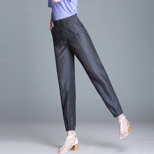 Летний тонкий фонарь, джинсовые штаны, по фигуре, эластичная талия, большой размер