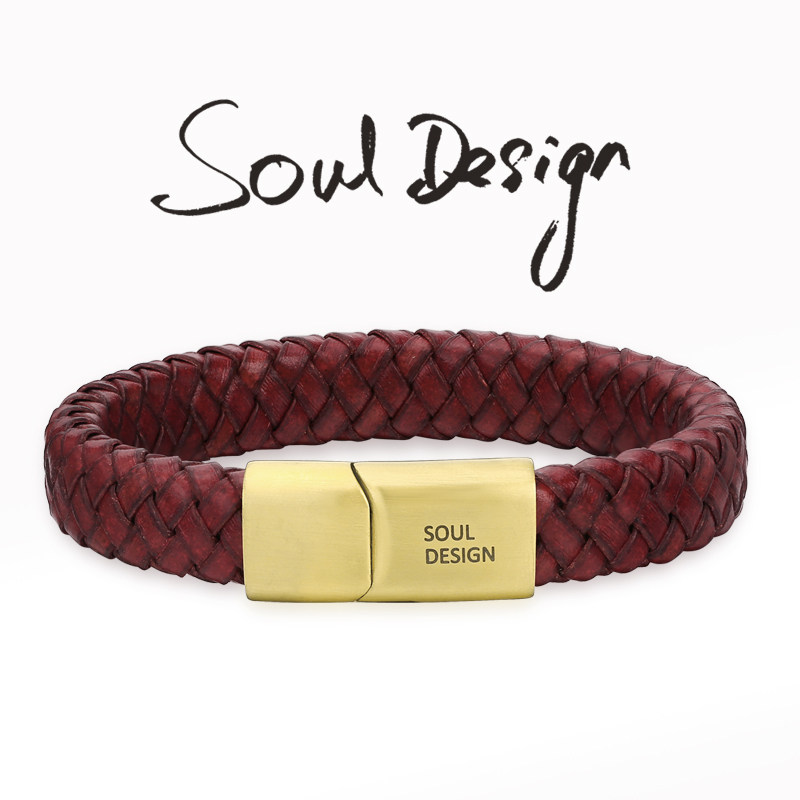 SooulDesign Pure Cow Leather Design Male Cortical Hand Rope Retro Red Couple Trend Retro Men And Women Handmade Accessories