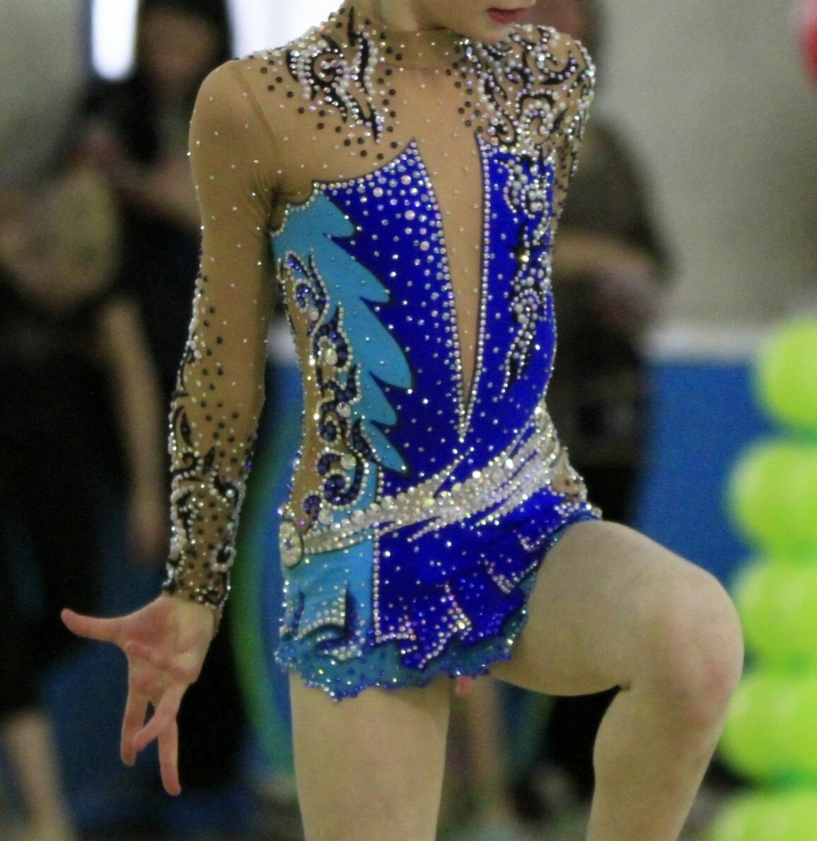 Professional Artistic Gymnastics Performance Clothing Blue black patterned patterned crystal diamond decorations