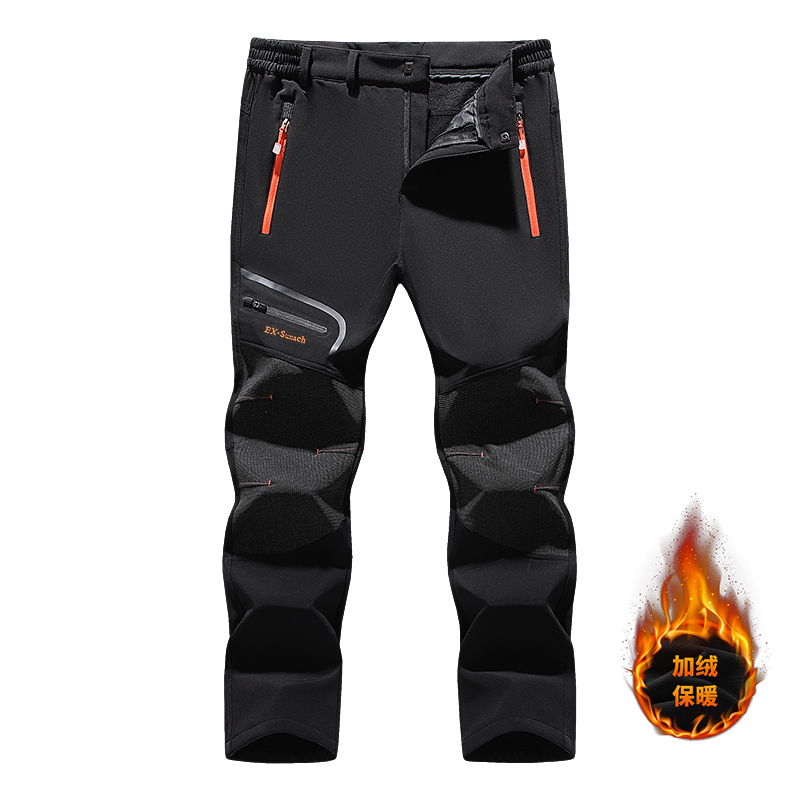 Men's Outdoor Softshell Pants for Autumn and Winter, Fleece-Lined, Thickened, Windproof, Breathable, Warm, Color-Blocked, Suitable for Hiking and Skiing Men's Outdoor Softshell Pants for Autumn and Winter, Fleece-Lined, Thickened, Windproof, Breathable, Warm, Color-Blocked, Suitable for Hiking and Skiing