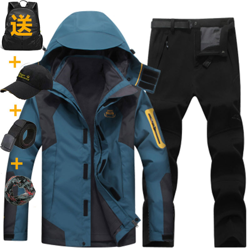 Outdoor storm jacket pants set men's autumn and winter three-in-one two-piece windproof mountaineering suit detachable fishing suit tide