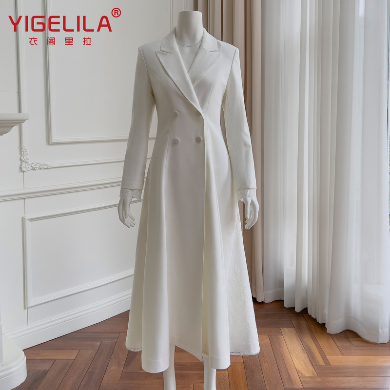 Autumn New Style Light Luxury High-End White Blazer Dress with a Sophisticated Waist-Cinching Design, Perfect for Hosts with a Powerful Aura, Women's Clothing