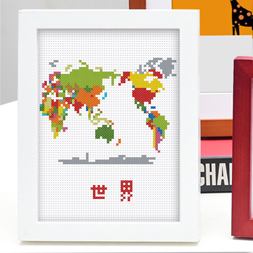 Cross stitch small world map China map line embroidery handmade simple novice handmade desktop can be placed and hung