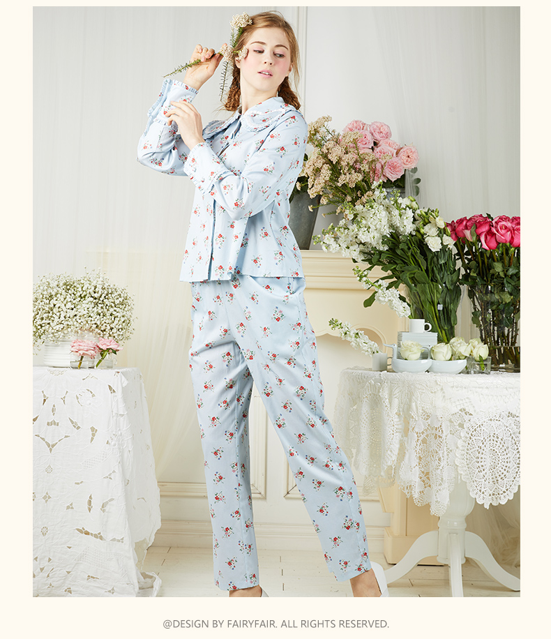 Ladies House 2019 Spring New Home Service Lotus Lotus Round Round Fronted Seted Pyjama áo nam