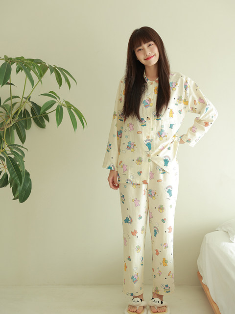 Play Bear Planet pure cotton double-layeryarn yarn short-sleeved trousers Korean style pajamas home clothes spring set