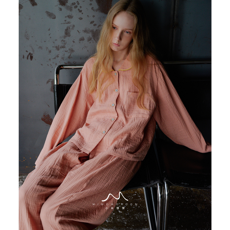 Orange Polka Dot·Textured Retro Lazy Soft Cotton Gauze Pajamas That Make You Look Fairer, Home Wear Long-Sleeved Long Pants Set New Orange Polka Dot·Textured Retro Lazy Soft Cotton Gauze Pajamas That Make You Look Fairer, Home Wear Long-Sleeved Long Pants Set New