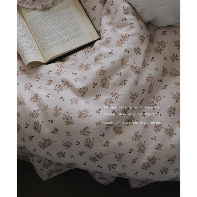 Light crushed flowers, spring and summer pastoral style pure cotton wrinkled yarn 1.5m bed four-piece set lace pillowcase bed sheets and covers