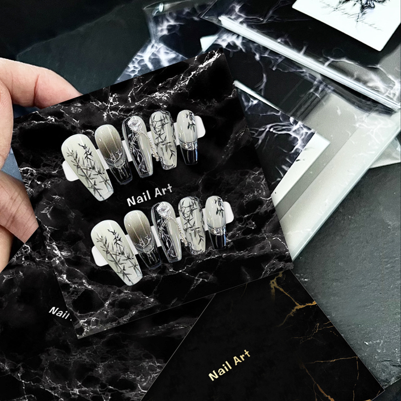 Original Black Marble Pattern Square Photo Beauty High-End Luxury Niche Dark Card Wearable Nail Card Paper Original Black Marble Pattern Square Photo Beauty High-End Luxury Niche Dark Card Wearable Nail Card Paper
