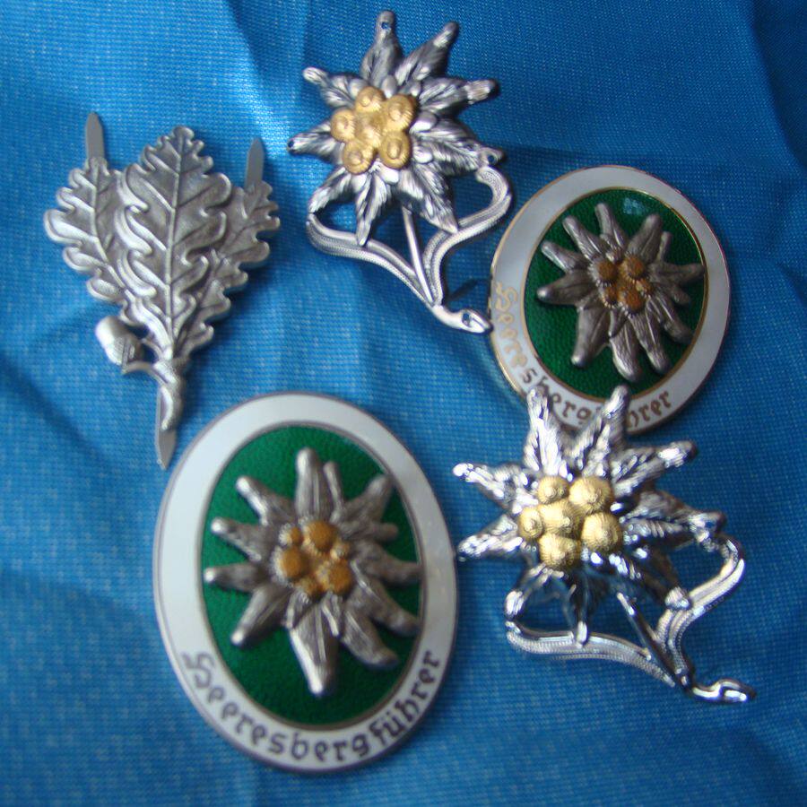 German metal badges mountain master snowy velvet cap emblems like leaves bushes hat emblems pure copper