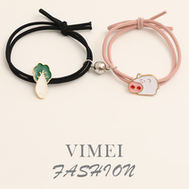 Small rubber bands give boyfriends couple attraction magnet boys wear wrist alloy pig cabbage hair rope dual-purpose hair accessories