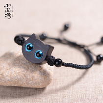 Lettering custom handmade ebony black sandalwood Lucky Cat Head Cat woven bracelet this year knitting diamond rope for men and women