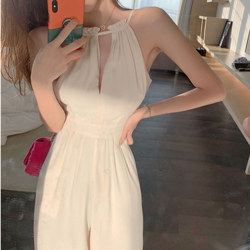 White Jumpsuit for Women, Summer Thin, Fashionable Halter Suit, Loose, Slim and Drapedy, High-Waisted Wide-Leg Pants White Jumpsuit for Women, Summer Thin, Fashionable Halter Suit, Loose, Slim and Drapedy, High-Waisted Wide-Leg Pants
