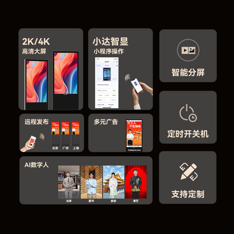 Hushida 43/50/55/ 65inch Advertising Machine Vertical Floor-Standing Lcd Display Station Digital Signage for Intelligent Advertising in Shopping Malls and Supermarkets