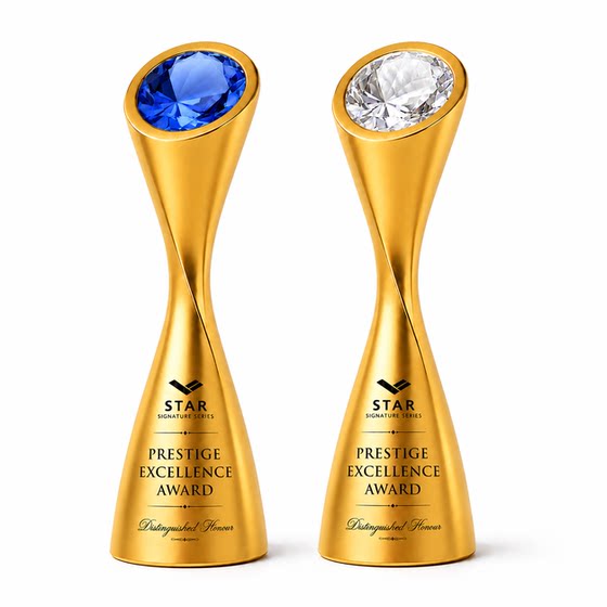 High-End Gold-Plated Resin Crystal Trophy and Medal Custom-Made for Annual Awards Ceremony to Honor Outstanding Employees with a Sense of Prestige
